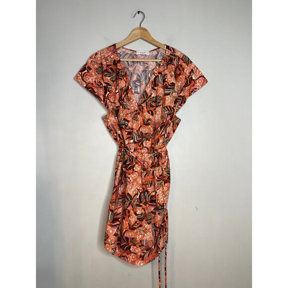 NEW A.L.C. Alice V-Neck Short Sleeve Elastic Waist Orange/Rose Mini Dress - Picture 2 of 7